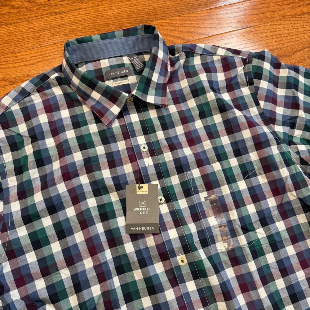 New Van Heusen Button-Down Dress Shirt Mens Large 16-16.5 Classic Colorful Plaid